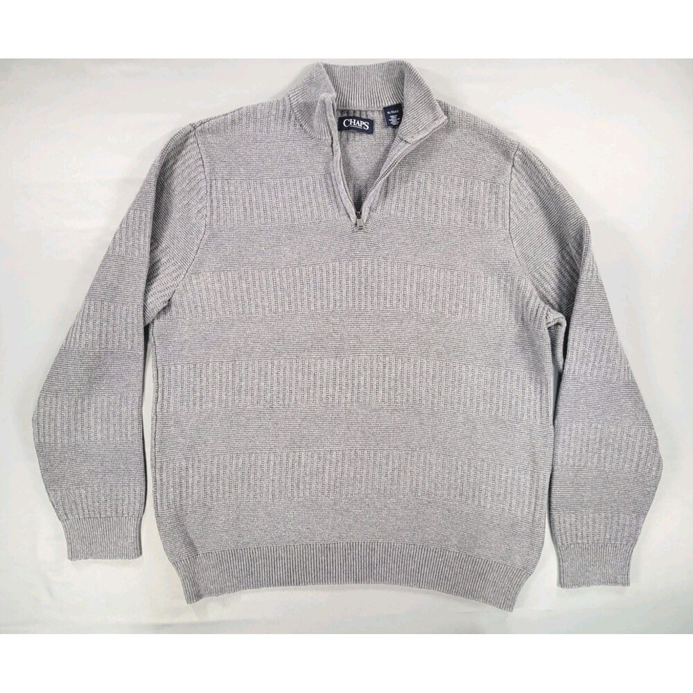 CHAPS Men's Light Gray Textured Knit Quarter-Zip Pullover Sweater Size XL